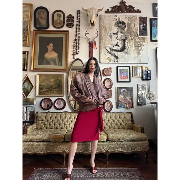 Vintage Express Textured Brown Leather Bomber Oversized Jacket Ladies Medium - Picture 5 of 9